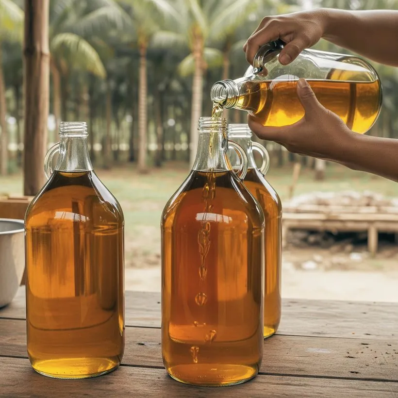 Nipa palm vinegar being poured into bottles