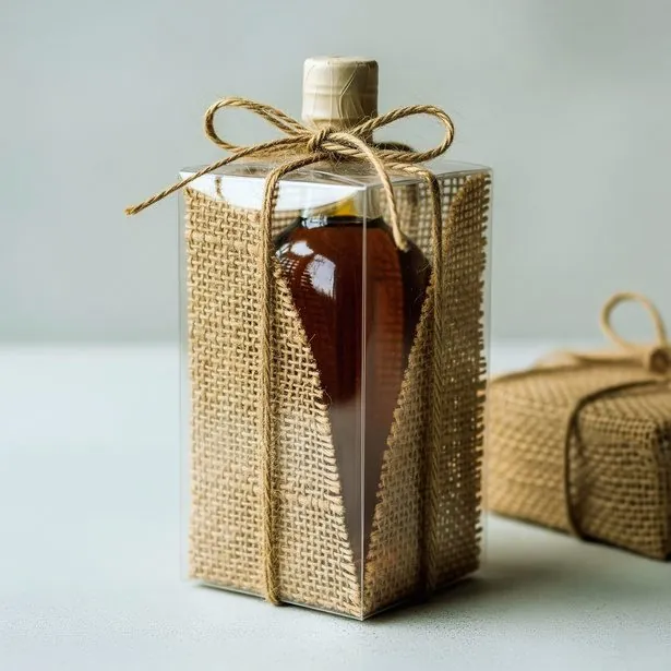 Vinegar bottle wrapped in burlap