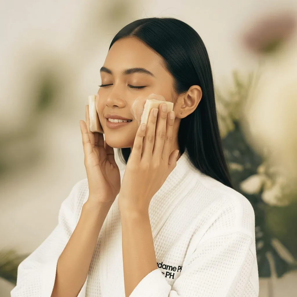 Woman applying a facial treatment