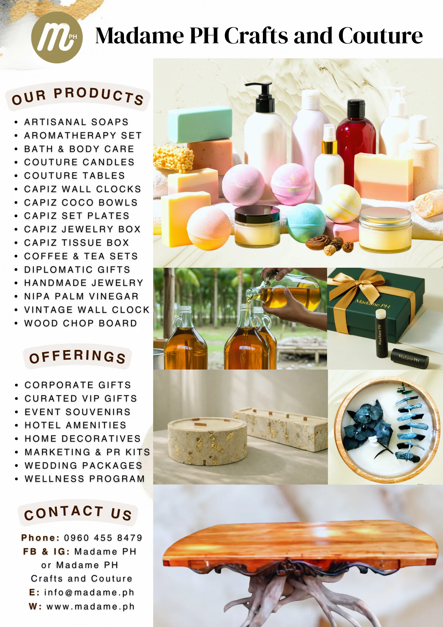 Gift Set Promo, page 1: Madame PH products, offerings and contact details