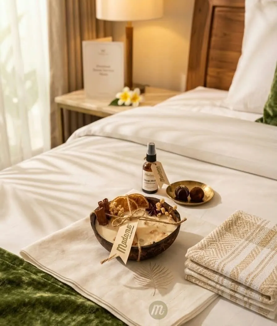 Turndown amenities on a hotel bed